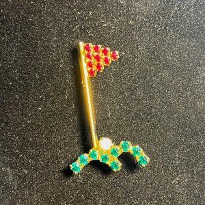 Milk Glass and Rhinestone Golf brooch